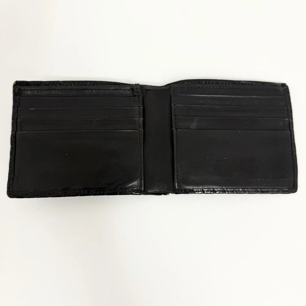 Vintage Mens Saks Fifth Avenue American Alligator Bi Fold Wallet Black